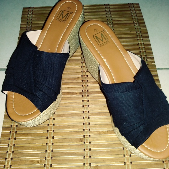 MAKERS BLACK CANVAS JUTE WEDGE SLIP ON SANDAL, 7 - Picture 2 of 4